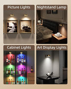 EZVALO Picture Lights for Wall, 2000mAh Rechargeable Battery Magnetic Poster Lights with 3 Color Temps & 12 RGB, Remote Dimmable Timer Painting Light, Wall Decor Light for Art Display, Frame (6 Pack)