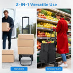 Housolution Foldable Shopping Cart for Groceries, 300LBS Collapsible Portable Grocery Carts on Wheels, 2 in 1 Rolling Hand Truck with Detachable Bag, Folding Utility Cart for Shopping and Travel