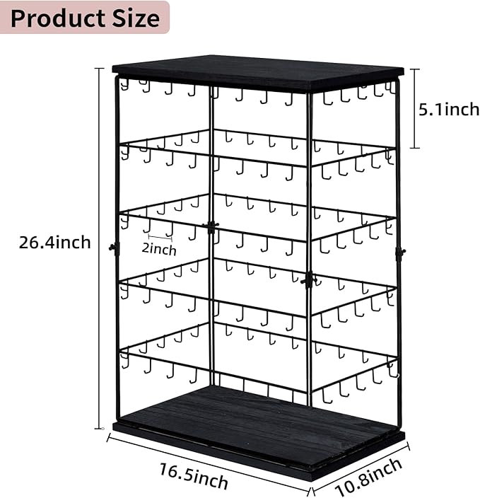 Earring Display Stands for Selling,Earring Rack Display Holder Stand,Jewelry Display Tower for Selling Earring Cards, Rings, Large Capacity 16.5" Wx 10.8" Dx 26.4" H (130 Hooks)