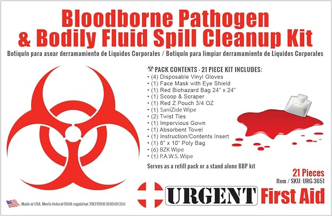 22 Piece Bodily Fluid Clean Up Pack/Bloodborne Pathogen Spill Kit - be OSHA Compliant and Protect from Dangerous Exposure to Blood and Other potentially infectious Materials
