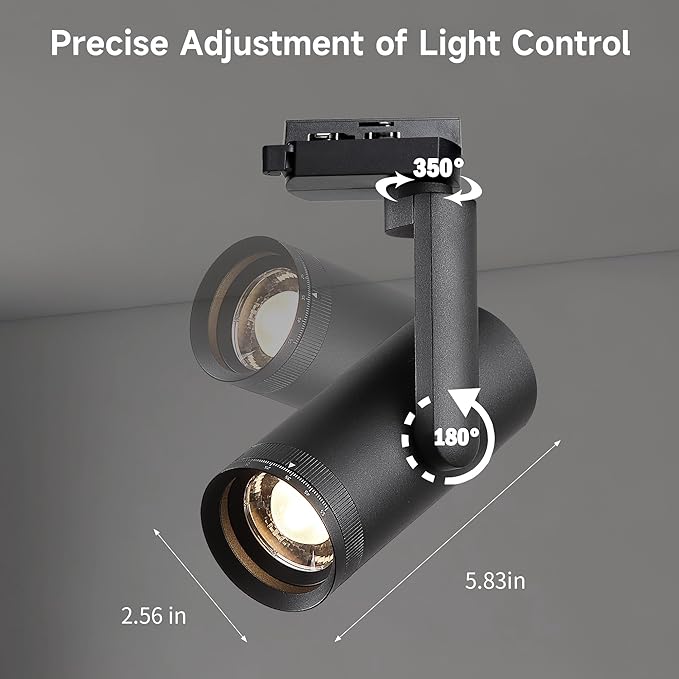 LED 12W Dimmable Track Lighting Heads with 10° to 55° Adjustable Beam Angle H Type 97 CRI 3000K Warm White Ceiling Spotlight for Accent Task Art, 1080lm, Black