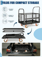 6-in-1 Platform Truck Cart with Cage, Foldable Hand Truck Load 1800 LBS with 4 Wheels Push Cart Dolly for Grocery, Laundry, Garage, Warehouse (Black+Orange)