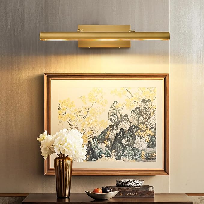 Brass Picture Light for Wall: 24-Inch Hardwired Dimmable Vintage Brushed Gold Gallery Art Lighting over Pictures Frame - Antique Portrait Artwork Painting Display Spotlight Modern Photo Poster Lights