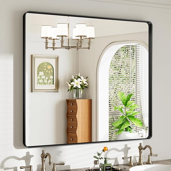 40X36 Black Bathroom Mirror for Over Sink, Metal Framed Vanity Mirror Wall Mounted, Rectangle Mirror for Bedroom Living Room Restroom Entryway, Anti-Rust, HD Tempered Glass