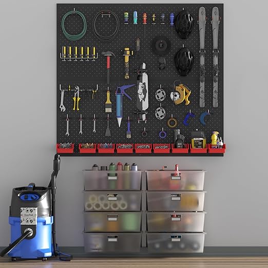 Peg Board kit with Accessories, Heavy Duty Steel Pegboard Kit with 180 PCS Varied Pegboard Accessories, Ideal for Tool Storage and Garage Organization, 16-Inch X 36-Inch, 2 Pack (Red Box)
