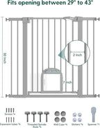 Babelio 36" Tall Upgraded Baby Gate with Cat Door,29-43" Auto Close Durable Dog Gate for Stairs,Doorways and House,Easy Walk Thru,Includes 4 Wall Cups,Gray