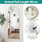 TinyTimes Arched Full Length Mirror, 58"x18" Floor Mirror with Stand, Large Full Body Mirrors, Arch Wall Mirror, Big Full Size Mirrors for Bedroom, Aluminum Frame, Gold