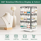 EsLuker.ly Rotating Earring Display Holder Stand for Vendors Events Selling, Large Capacity 36 Hooks Jewelry Rack with Wooden Base for Earring Card Sales, Enhances Retail Visibility