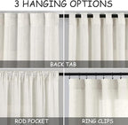 Nanspring Cafe Linen Curtains 30 Inch Length for Kitchen Windows Over Sink, Cream Natural Semi Sheer Light Filtering Back Tab and Rod Pocket Drapes for Small Window 34 x 30 Inch,2 Panels