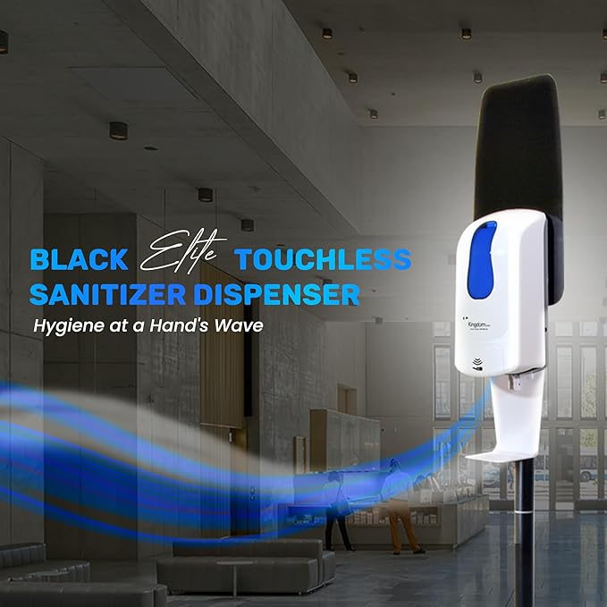 Kingdom Elite Series Automatic Touchless Hand Sanitizer Dispenser with Three Adjustable Dosage Settings Plus a Black Metal and Plastic Stand (Plain/Non-Personalized)