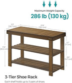 SONGMICS Shoe Rack Bench, 3-Tier Bamboo Shoe Storage Organizer, Entryway Bench, Holds Up to 286 lb, 11.3 x 27.6 x 17.8 Inches, for Entryway Bathroom Bedroom, Yellow Brown ULBS04WL
