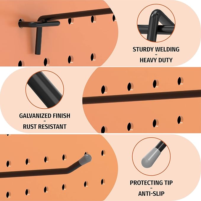 HUHOLE Black Pegboard Hooks 12 Inch, 25PC, Heavy Duty Peg Board Hooks, Fit 1/4" Peg Board