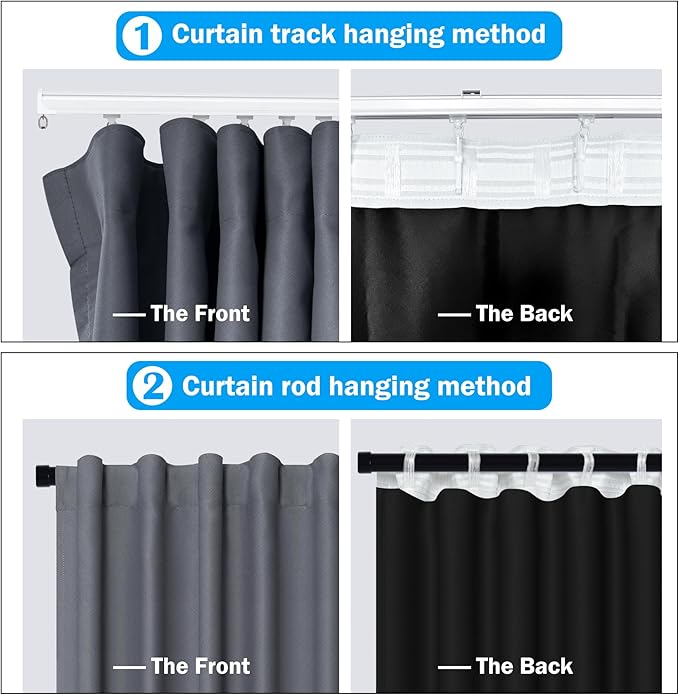 Room Divider Curtains Total Blackout Privacy Curtain Panel Room Thermal Insulated Noise Reduction Curtains for Bedroom Window Living Room Ceiling Track Curtain W 8.3 ft × H 8 ft Dark-Grey