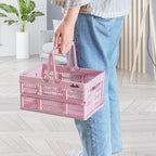 crates for storage,plastic baskets for organizing,collapsible shopping basket,foldable crate with Handles,collapsible storage crate,car basket,for Kitchen,Bathroom,Medicine.small,Pink
