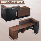 L-Shaped Modern Reception Desk with Counter & Storage - 84" Large Office Front Desk, Salon Checkout Counter with Lockable Cabinets, Shelves (Brown & Black, Left - 84''L x 34''W x 41''H)