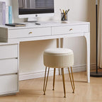 IBUYKE Velvet Storage Footrest Stool Ottoman, Makeup Vanity Stool Side Table with Golden Steel Legs Removable Cover, Coffee Table Top Cover, Creamy-White LG-20M