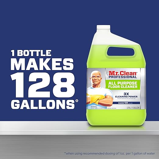 Mr. Clean Professional Bulk Liquid Concentrate Finished Floor Cleaner for Hardwood, Tile or Terrazo Floors, Commercial Use, 1 Gallon (Case of 3)