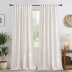 NICETOWN Natural Linen Cream 108 inches Long Curtains, Pleat Tab Privacy Added Curtains & Drapes with Light Filtering Window Treatments for Living Room/Bedroom, W52 x L108, 2 Panels