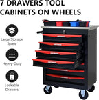 7 Drawer Rolling Tool Chest with Locker, 22.2" D Metal Movable Lockable Tool Cart Box Multi-Functional Hardware Storage Cabinet Box for Warehouse Basement Home Pantry Garage