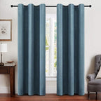 MIULEE Linen Blackout Curtains and Drapes 100% Room Darken Thermal Insulated Grommet Window Panels with Coating 2 PCs W 42 x L 90 inches Dusty Blue