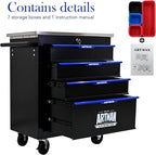 4-Drawer Heavy-Duty Rolling Steel Tool Cart with Handle&Wheels, Metal Storage Organizer Cabinet, Tool Chest for Efficient Tool Storage in Garage, Warehouse, Workshop, Repair Shop, Blue