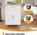 Kitchen Island Cart, Small Kitchen Island with Storage - Large Drawer, Adjustable Shelf & Towel Rack, Mobile Rolling Kitchen Island with Wheels, Space-Saving White Kitchen Organizer for Dining Room