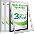 Acrylic Sign Holder 8.5" x 11" Wall Mount, Self Adhesive Magnetic Display Frame with Nano Tape, Plastic Clear Document Frame for Office, Store, School, Home, Wall Picture Frame (Silver, 3Pack)
