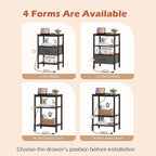 SUPERJARE Nightstand Set of 2, Bed Side Tables with Charging Station, Adjustable Fabric Drawer, Night Stand for Bedroom, 3-Tier Storage End Tables, Walnut, 8694NC