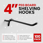 FactorDuty 4" Length Steel Black PEG Board Pegboard Shelving Hooks Wholesale Lot 20 lbs PEG Hooks Organizer Tools for Craft Storage, Garage, Kitchen, Tools and More