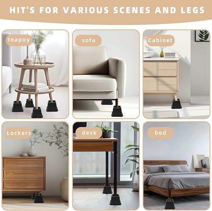 Bed Riser/Furniture Lift Bed/Bed risers/Furniture Lifter/Table risers/Frame Risers Create Under Bed Storage Heavy Duty for Furniture Height Adjustment (Black 8 Pack, 4 Inch)