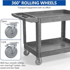 550LBS Utility Cart, 2-Tier 46x25 Inch Utility Cart with Wheels,Heavy Duty Service Cart-Lipped Shelves,Ergonomic Storage Handle and Swivel Wheels for Warehouse, Garage, Cleaning,Gray