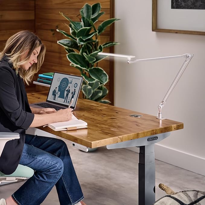 UPLIFTDESK E7 LED Desk Lamp with Clamp, Black Lamp with Silver Base