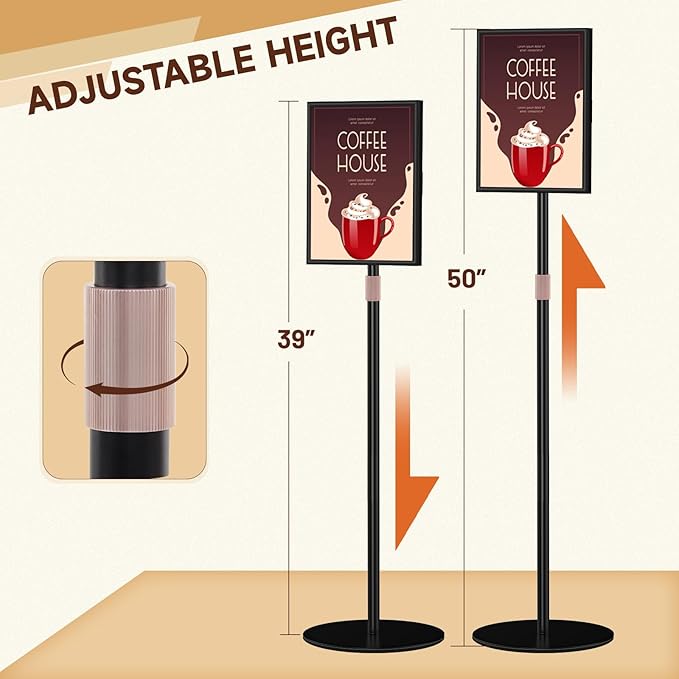 Sign Holder Stand 8.5x11 inch - Flip Open Pedestal Floor Standing Sign Holder, Adjustable Versatile Sign Stands for Display, Floor Sign Holder with Easy Replacement for Events and Promotions (2 PACK)
