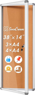 SWANCROWN Locking Bulletin Board Tamper-Proof Notice Board Cork Display Case Wall-Mounted for K12 Office Dentists, 38x14 inch