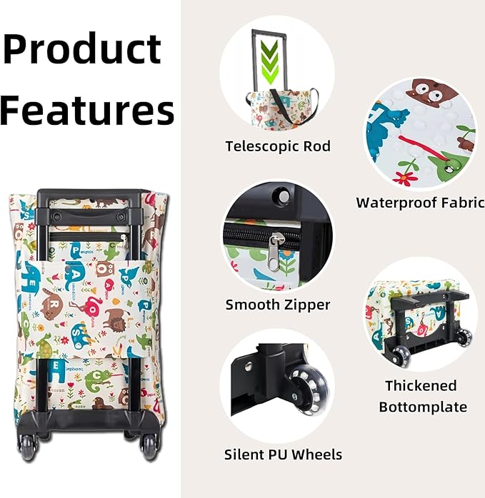 Portable Shopping cart Foldable with Wheels,Folding Shopping Cart Tote Bag Trolley Grocery Carts for Outdoors Reusable Grocery Bags Travel Bag (Beige)