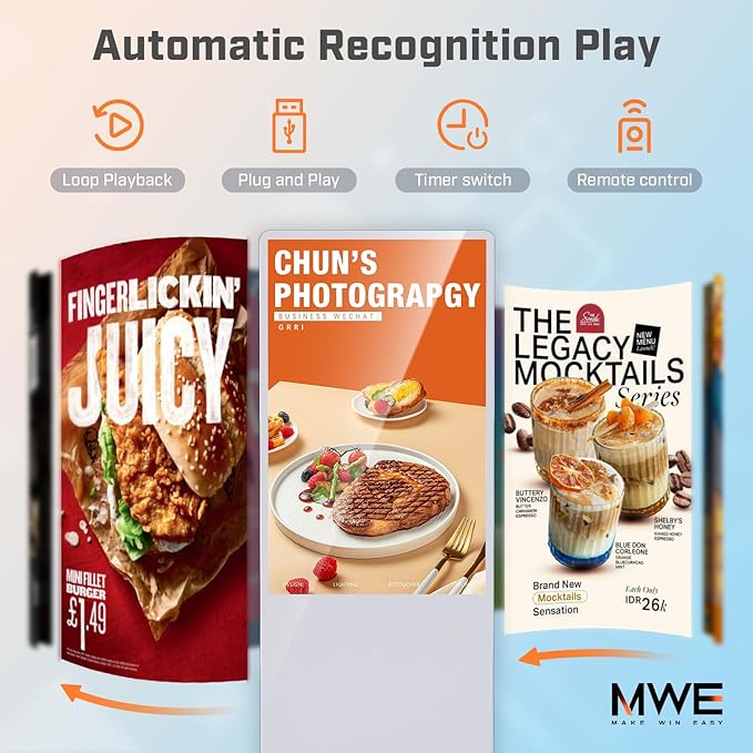 MWE 49 Inch Indoor Digital Signage Touchscreen Kiosk Floor Standing Advertising Display LCD Totem Interactive Display Poster Android System with Auto Media Player-White