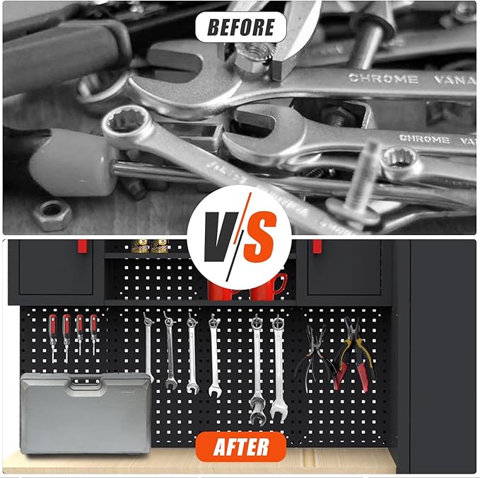 Garage Cabinets Storage System，12PCS Workshop Set with Steel Cabinet Drawers, Rolling Chest, Workbench, Pegboard for Tool Organization