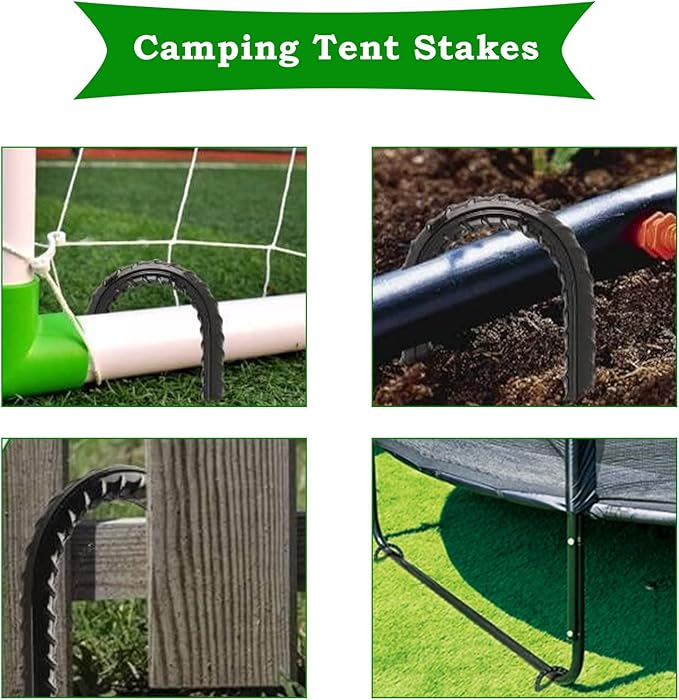 20 Pieces 12-Inch Metal Garden Ground Stakes Galvanized Steel J Shape Hook Rebar Stakes, Heavy Duty Tent Stake Chain Link Fence Stake for Outdoor Lawn Decorations, Black