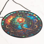 Tree of Life Stained Glass Window Hanging,7.87 Inch Sun Catcher Indoor Window Decorations Panel,Decor for Home,Garden,Festival,Mother’s Day,Housewarming Gift for Mom