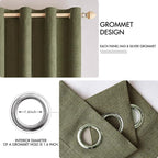 MIULEE Linen Texture Curtains for Bedroom Solid 100% Blackout Thermal Insulated Light Olive Green Curtains Grommet Room Darkening Drapes for Living Room Nursery 52x96 Inch (2 Panels)
