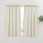 NICETOWN Kitchen Window Curtains 45 inch Long, Linen Texture Rod Pocket Rustic Privacy Drapes Semi Sheer with Light Filtering for Basement/Bathroom, Off White, W55 x L45, 2 Panels