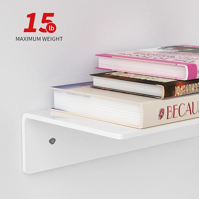 12 Inches Acrylic Wall Shelves 2 Pack, Floating Shelf for Wall Mounting, Acrylic Display Ledges for Funko Pop Figures, Home Décor, Living Room, Gaming Room, Plants(12 inch, White)