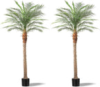 Artificial Phoenix Palm Tree 8ft Tall 2 Set – Fake Large Tropical Tree with 18 Adjustable Leaves, Outdoor Indoor Faux Sago Palm Plant for Living Room Patio Poolside Yard Decor (2, 8ft)