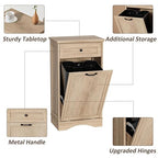 13 Gallons Tilt Out Trash Cabinet Freestanding Kitchen Trash Bin Cabinet Wood Garbage Recycling Cabinet with Hideaway Drawer Pet Proof Trash Can Holder for Kitchen Living Room, Light Wood