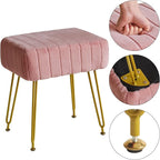 IBUYKE Velvet Rectangular Footrest Ottoman, Makeup Vanity Stool Side Table, Velvet Dressing Table Seat, Pouf Couch Stool, Golden Steel Legs, Pink LG-51P