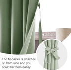 JIUZHEN Blackout Curtains for Bedroom - Thermal Insulated Room Darkening Noise Reducing, 52 x 63 Inch Length Curtains for Living Room, Set of 2 Panels with Tiebacks, Light Green
