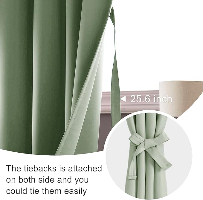 JIUZHEN Blackout Doorway Curtains 80 inch Length - 2 Panels Thermal Insulated Privacy Soundproof Rod Pocket Closet Door Curtains Room Divider for Bedroom,Office, 42 x 80 inches, Light Green