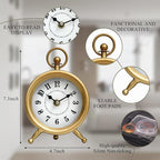 Small Gold Desk and Shelf Clock, 4.7*7.3 Inch Retro Elegant Tabletop Clock with Glass Cover, Silent Non-Ticking Battery Operated Decorative Clock for Living Room, Office, Bedroom, Gift Idea