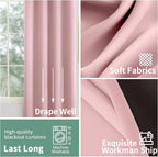 Pink Blackout Curtains for Girls Bedroom 54 Inch Length 2 Panels Set for Nursery, Thermal Insulated 100% Light Blocking Soundproof Grommet Window Curtains for Baby Room, Each 52 Inch Wide