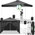 COBlZI 10x10 Pop Up Canopy Tent with 4 Removable Sidewalls，One Push Setup Waterproof Commercial Gazebo Tent with Air Vent, 4 Sandbags，4 Stakes & 8 Ropes（Tents for Party/Exhibition-Black